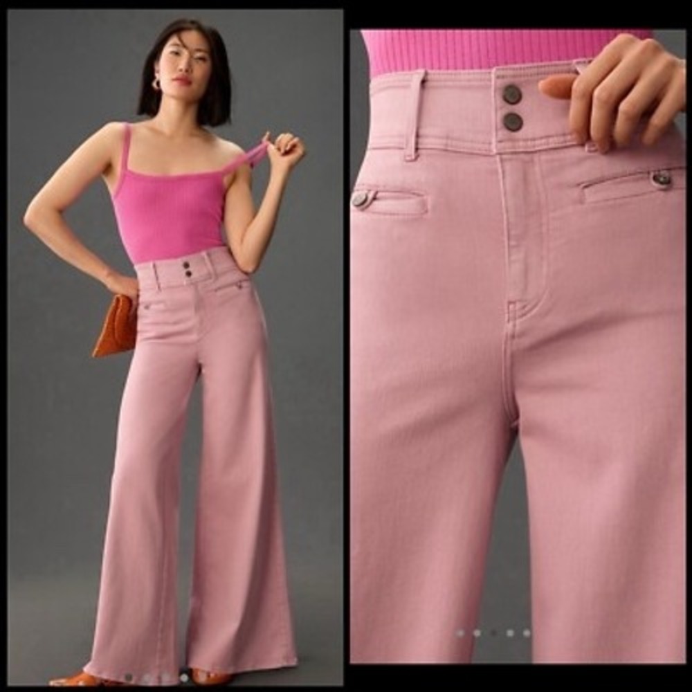Anthropologie Pilcro High-Rise Wide-Leg Trouser Jeans Barbie Pink Size 34 Career